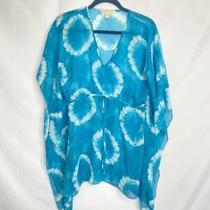 Michael‎ Kors Sheer  Swim Cover up Tunic Womens S Blue Tie Dye Elastic Waist
